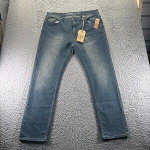 Vintage Genes Jeans Mens 38x32 Blue Denim Straight Workwear Slim Fit Stretch